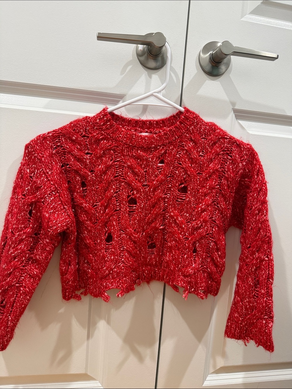 Zara Red Cropped Cable Knit Sweater